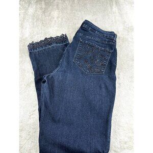 NYDJ Straight Leg Denim Jeans Womens Size 10 Lace Hem Dark Wash * Altered
